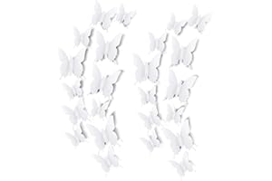 SAVITA 24 Pz Bianco Adesivi Murali Decorative Adesive Parete Arredamento Camera Farfalla 3D Decalcomanie Muro Farfalla in 3 Dimensioni Arredamento Farfalla Decorazioni per Matrimoni in Camera Letto