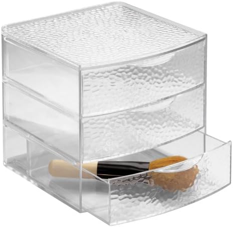 InterDesign Rain Makeup Caddy, Dressing Table Organiser with 3 Drawers, Plastic, Clear