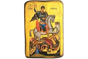 ICONSGR Holz-Ikone des Heiligen Georgs, der mit seinem Pferd reitet und das Biest erlegt, griechisch-christlich-orthodoxe Holz-Ikone A0