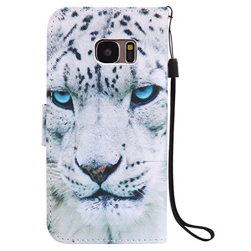 Feeltech Samsung Galaxy S7 Hülle PU-Leder und Brieftasche Bunte Muster Fall mit Magnetverschluss, Hybrid-Kickstand mit Stand-Funktion, schlagen Sie schützende weiche TPU Stoßstangenabdeckung und Kreditkartenhalter für Samsung Galaxy S7 Handgelenk Bügel-Buch-Art-Geldbeutel-Tasche mit 2 In 1 Berühren Sie Stift – White leopard - 3