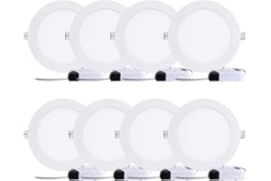 MAIDODO 8PCS LED Plafond Encastré 9W Blanc chaud Rond Panneau Plat Down Light Ultra mince Lampe pour le bureau à la maison de salon