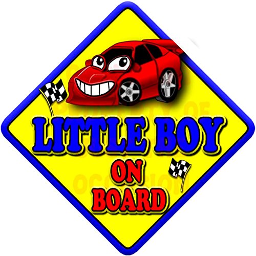 LITTLE BOY red rally car Non Personalised novelty baby on board car window sign. FREE UK 1ST CLASS P&P.