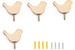 0XBIT Pack of 4 Wooden Coat Hooks, Wall Hooks, Coat Hooks, Wooden Hooks for Hanging Clothes, Coats, Hats