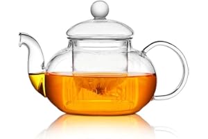 LIANG BAOBAO Teiera in vetro borosilicato da 590 ml con infusore, set di bollitore per tè sfuso, tè fiorito, piano cottura e microonde (600 ml)