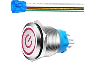 Gebildet 22mm Interruptor de Botón de Enclavamiento de Acero Inoxidable 230V AC 3A LED 1NO1NC SPDT Encendido/Apagado Interruptor de Palanca a Prueba de Agua con Enchufe de Cable (LED Rojo)