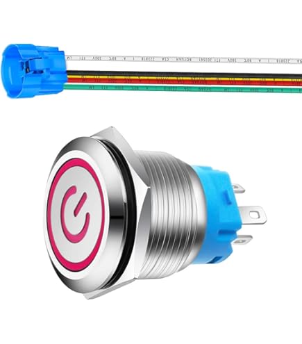 Interrupteur Bouton-poussoir 19mm 12V LED Bleu - Auto-bloquant, étanche, Pour Voiture, Bateau, équipement