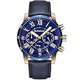 BENYAR BERSIGAR Wasserdicht Chronograph Uhren Business Casual römischen Ziffern Blau Leder Band Armbanduhr für Herren