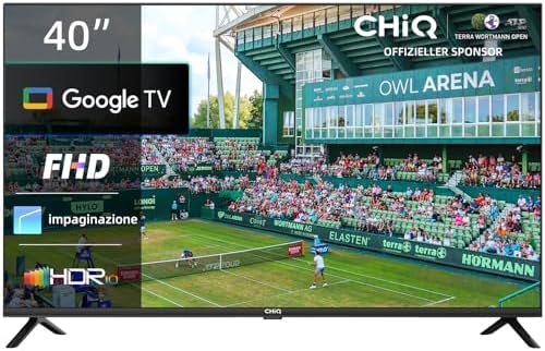 CHiQ TV L40G7V da 40 pollici, Google TV, FHD, Design senza cornice, Assistente Google, Google Play, Chromecast integrato, Triplo sintonizzatore (DVB-T2/S2/C), 5G Wi-Fi, Bluetooth, HDMI ARC, USB2.0