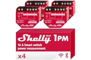 Shelly 1PM Gen3, Wi-Fi Interruttore Intelligente Relé, 1 Canale, 16А, Monitora il Consumo di Energia, Controllo Remoto e Automazione, Illuminazione, Nessun Hub Richiesto, Alexa, Google Home (4 Pezzi)
