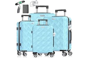 KESSER® Reisekoffer Set 4-teilig | Kofferset ABS Hartschalenkoffer mit Zahlenschloss, Kofferwaage & Reisebrieftasche 360° Rollen | Handgepäck & große Koffer für Business & Reise Trolley Sky Blue