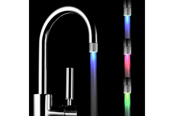 Robinet d'eau LED coloré à 2 paquets avec 3 couleurs Changement de contrôle de la température, FLYING_WE RC-F03 Torchon de robinet de courant d'eau pour la cuisine et les salles de bains.