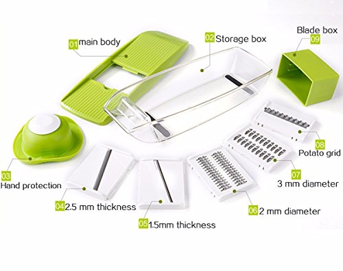 Saveur Royal® Mandoline Gemüse + extra-Handschuh Schnittwunden – Gemüseschneider mit 5 Klingen, Spiralschneider-Gemüse Gemüseschneider - 9