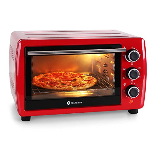 Klarstein Omnichef 20 | Mini Backofen / Mini Ofen / Pizzaofen / Tischbackofen / Hähnchengrill / Grillofen aus Edelstahlgehäuse |ideal für kleine Haushalte, Ferienwohnungen oder Gartenlauben | mit Umluft- und Drehspießfunktion | 1380 Watt Leistung | 21 Liter Garraum | inkl. Grillrost, Hähnchenspieß und Backblech | Farbe: Rot - 9