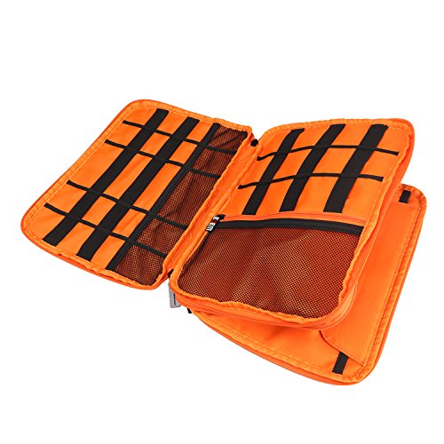 BUBM Universal Reisetasche mit Doppelschichte Organisator Tasche Tragetasche für Elektronisches Zubehör Batterie und Ladegrät – Groß, Grau und Orange - 4