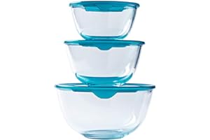 Pyrex - Lot de 3 bols en verre résistants avec couvercle - 0,5L - 1L - 2L - Couvercles ergonomiques - Made in France