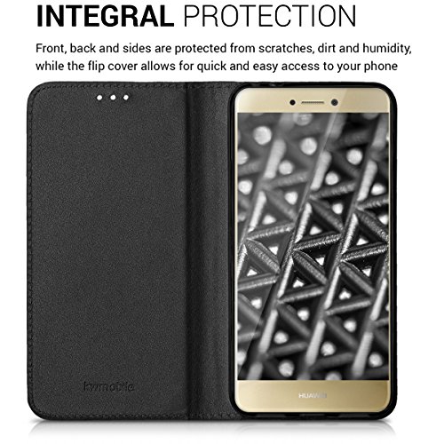 kwmobile Funda para Huawei P8 Lite  2017  - Carcasa para m  vil de  Cuero sint  tico  - Case  Plegable  en  Negro 