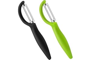 AUAUY 2pz Pelador Universal, Pelador Verduras Acero Inoxidable, peeler Giratorio patatas manual, Mango Ergonómico Antideslizante, para Frutas, Zanahoria, Berenjena, Pepino, Tomate y Kiwi (Negro+Verde)