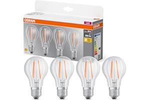 OSRAM LED BASE A60, zestaw 4 żarówek, zastępują tradycyjne żarówki 60W, 6.5W, ciepła biel (2700K), szkło filamentowe, niedimowalne, kształt bańki, E27