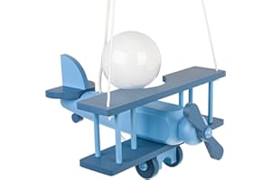Hellux Kinderzimmer Deko Lampe aus Holz Mädchen & Junge Kinderlampe Kinderzimmerlampe Deckenlampe Kleines Flugzeug - blau