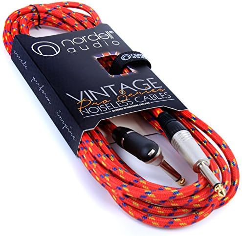 Premium Braided Guitar Cable: 5m / 15ft Mono 1/4 inch Jack Lead for Bass, Electric, Keyboard, Amp etc.