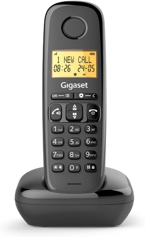 Gigaset Start 120 – Teléfono DECT - Bloqueo de Llamadas - Pantalla iluminada de 1,8" Pulgadas - Lista VIP - Autonomía de hasta 11 Horas - Compatible con audífonos, Negro Antracita [Versión Española]