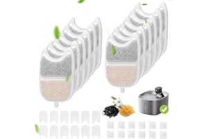 ORDASPET Filtres pour Fontaine à Chat, Lot de 12 Filtre de Remplacement et 24 Mousse Filtre de Rechange avec Résine et Charbon Actif pour 4L Fontaine a Eau Chat sans Fil avec Detecteur de Mouvement