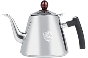 Samfox Théière pour Cuisinière, Samfox Capacité de 1,2 L en Acier Inoxydable Théière pour Théière Thé Cafetière Bouilloire Poignée en Silicone Résistant à la Chaleur(Brillant)