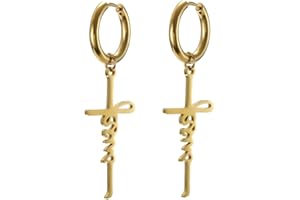 UNIFT Cruz Jesús Pendientes Para Mujeres Hombres Acero Inoxidable Moda Dainty Jesús Cruz Colgante Clip En Pendientes De Aro Christian Faith Jewelry Regalo Para Niñas