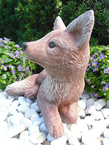 Steinfigur Fuchs, Gartenfigur Steinguss Tierfigur Rot/Braun Patina - 6