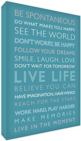Feel Good Art Gallery Wrapped Box Canvas with Solid Front Panel ,Live Life, from the Inspiration Collection Teal, 30 x 20 x 4cm (Small)