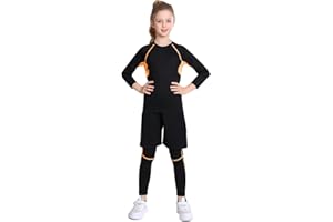 linboo Kinder Mädchen Sportanzug 3tlg Yoga Anzug mit Langen Ärmeln, Hosen, Sport Short, Kleidung Set, Atmungsaktiv und Elastisch, Outdoor eng anliegende Tanz- und Fitnessbekleidung