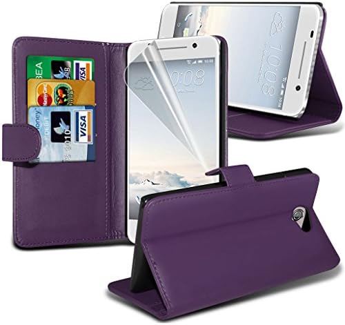 HTC One A9 case ( Purple ) Cover for HTC One A9 Case Durable Book Style PU Leather Wallet Flip cover Case Skin Cover + LCD Screen Protector Guard, Polishing Cloth