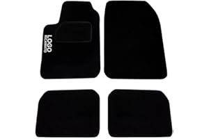 Rebeca Shop® Tapis de voiture compatibles pour Clio en moquette noire | Tapis adaptables | Logo brodé talonnette renforcé