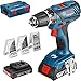 Bosch Professional Akku-Bohrschrauber-Set GSR 18-2-LI Plus, 63-teilig Zubehörset, 2 x 2,0 Ah Akku, Ladegerät, L-Boxx (Max. Drehmoment: 63 Nm, 13 mm-Bohrfutter Spannbereich, max. Schrauben-Ø: 8 mm)