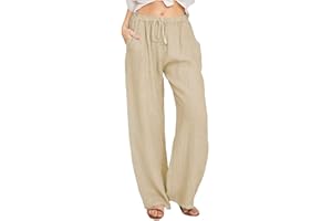 Yutdeng Pantaloni da Donna in Cotone e Lino Estivi Casual Pantaloni a Gamba Larga con Coulisse Pantaloni Elasticizzati con Tasche Pantaloni Larghi Pantaloni da Salotto