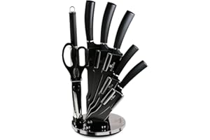 BerlingerHaus BH-2685, Carbon Pro Set di Coltelli da Cucina Professionale 8 Pezzi, Acciaio Inossidabile, Rivestimento Antiaderente, Supporto, Coltello da Cuoco, Santoku, Acciaio per Affilare, Forbici
