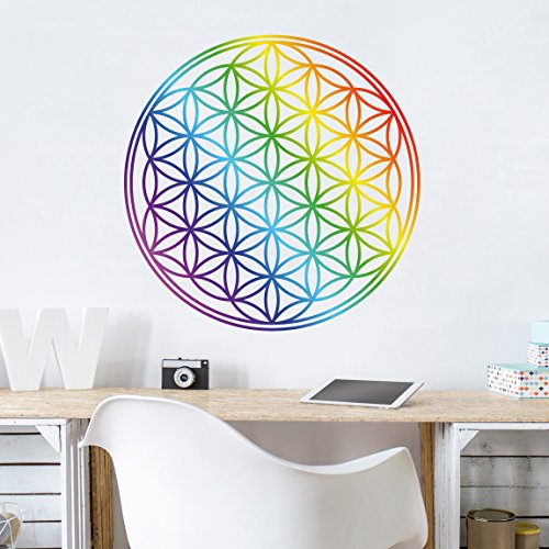 Wandtattoo Blume des Lebens Regenbogenfarbe, Größe: 70cm x 70cm - 2
