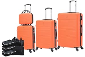 CELIMS - Lightweight Suitcases Approved by 100+ Airlines for Confident Travel, Orange, Set 4 Pièces