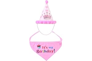 AIBAOBAO Hund Geburtstag Set, Hund Bandana & Hut, Baumwolle, Rosa, Large, Festlich, Tierdruck, Geburtstag, leicht, 2 Stück