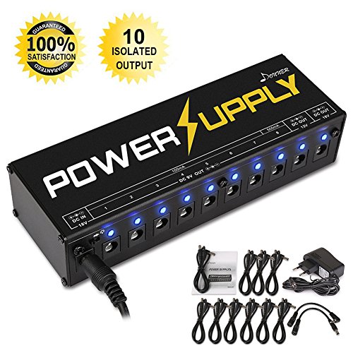 Donner® Fuente de alimentación para pedal de Guitarra, 10 salidas aisladas de 9V/12V/18V, indicador LED, cables incluidos