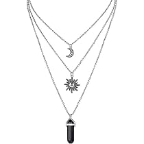 Collier 3 En 1 Superposé Gothique – Pendentifs Soleil, Lune Et Cristal Noir, Style Sorcière / Y2K