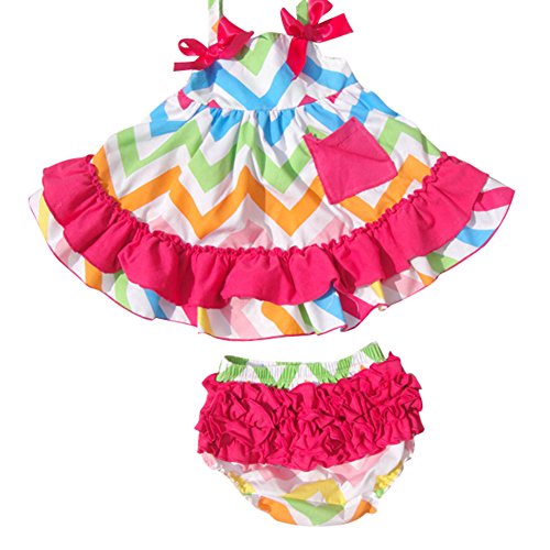 Pinkyee Girl'S Chevron Dress And Bloomer Set Rainbow