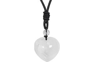 Amogeeli Herz Kristall Kette für Damen und Herren, Edelstein Heilstein Halskette Liebe Herzstein Anhänger Glückskette Amulett Reiki Schmuck Geschenk