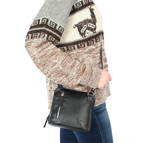 BACCINI Umh  ngetasche CYNTHIA - Ledertasche mit Schultergurt klein - Schultertasche echt Leder schwarz