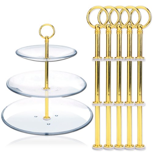 5 Set golden Farbe rund Motive mini Metallstange Mittellochausstech 2 bis 3 Etage Etagere für Hochzeitstorte Tortenständer Tortenhalter Torten - 3