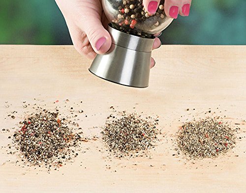 Joyoldelf Elegante Salz- und Pfeffermühlen Set – 2-teilig mit einstellbarem Keramikmahlwerk und Salzmühle – Gebürsteter Edelstahl und Glas - 5