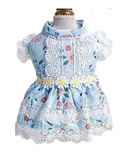 KUTKUT Sun Flowers Decor Eelgant Lace Princess Dress for Small Dogs | Sweetie Summer Skirt Dress for ShishTzu, Pug, Poodle etc (Size: L, Adjustable Bust: 42-46cm, Back Length: 35cm)