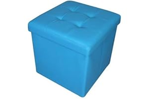 HomeHarmony® Quilted Top Folding Storage Ottoman Seat, Stool, Toy Storage Box Faux Leather (Teal Blue, Medium)