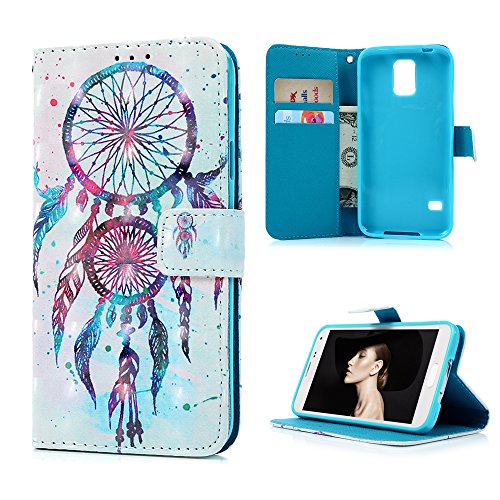 Badalink Case für Samsung Galaxy S5 9600 I9600 PU Leder (TPU innere Schicht) Tasche Flipcase Gemalt Schutzhülle mit Kreditkarteninhaber Kippständer Magnet-Schloss Handyhülle Dual-Traumfänger - 2