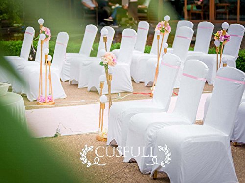 Cusfull 10 Stück Stuhlhussen Stretch Spandex Stuhlüberzug Polyester Universell Hussen für Hochzeit Esszimmer Restaurant – Weiß - 6
